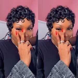 Pixie Wigs for Black Women Pixie Cut Wig Human Hair Short Layered Wigs Full Mach